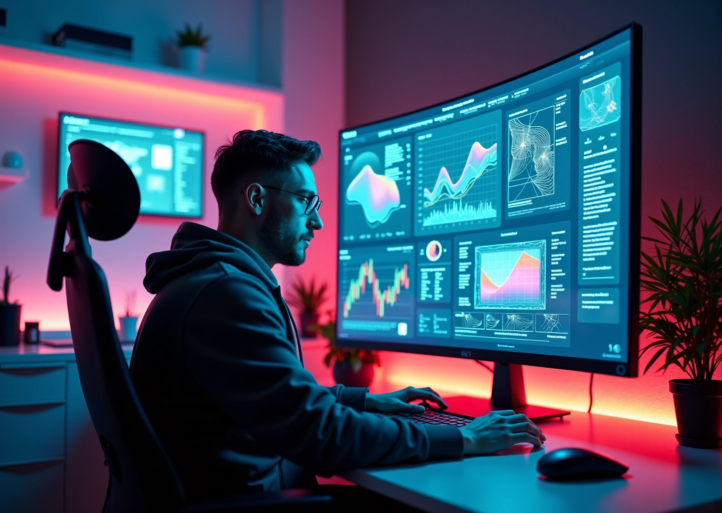 Рабочее место UX/UI-дизайнера с инструментами дизайна и элементами цифровых инноваций