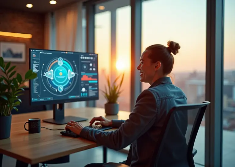 Современный специалист креативной профессии на собеседовании в цифровой среде с элементами дизайна и инноваций