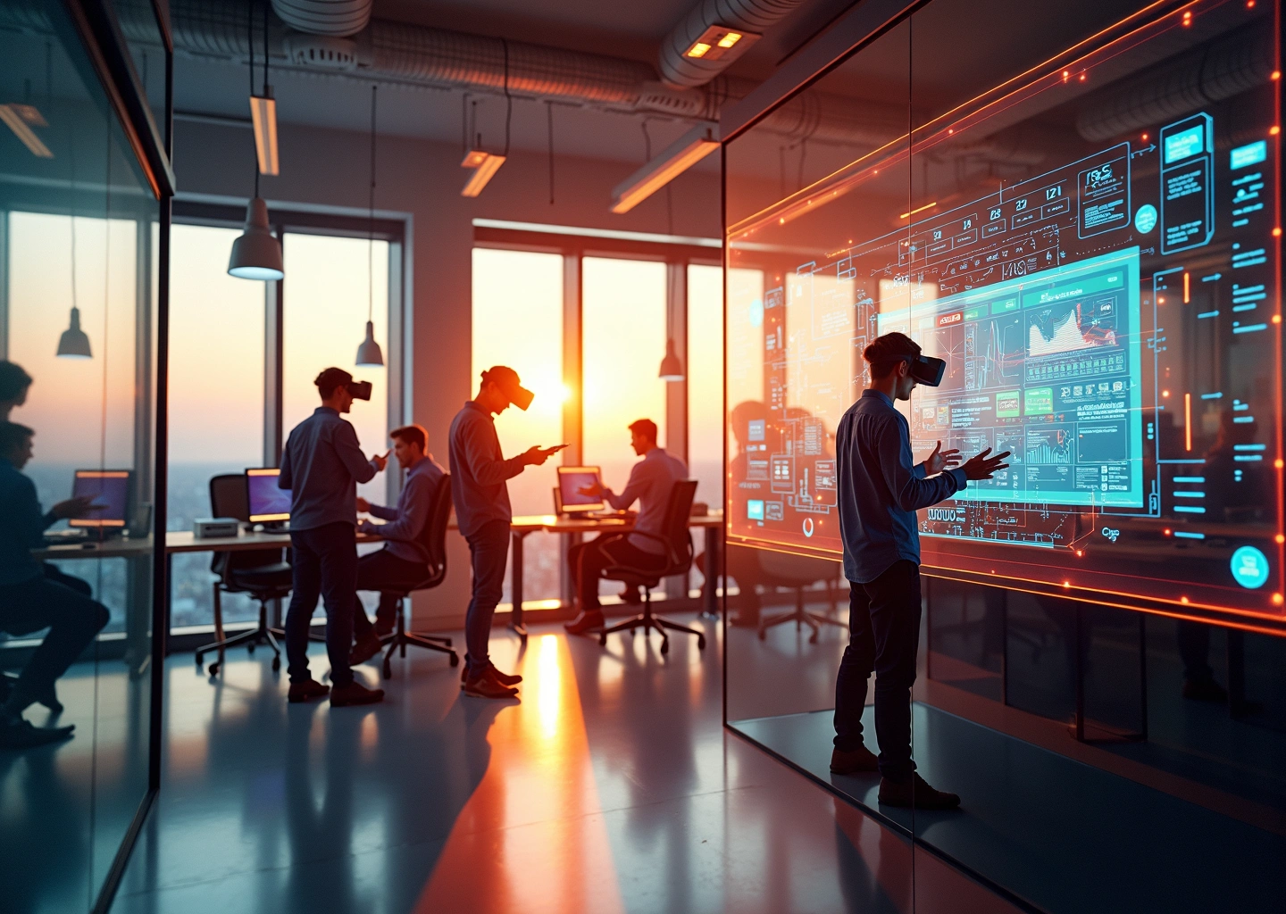 Молодые специалисты используют цифровые технологии и виртуальную реальность в творческой рабочей среде будущего