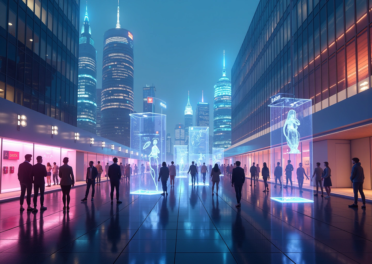 Футуристический виртуальный город метавселенной с аватарами, цифровыми стилистами и архитекторами, работающими с VR и 3D технологиями